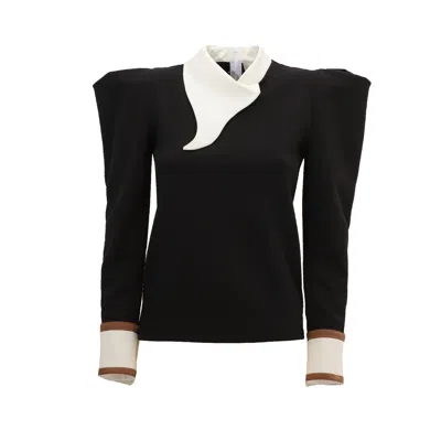 Julia Allert Women's Fashion Asymmetrical Collar Blouse Black