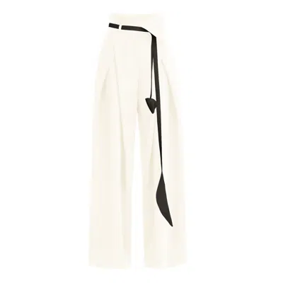 Julia Allert Women's Fashion Forward Wide-leg Pants & Contrast Belt - White