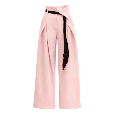 Julia Allert Women's Fashion Forward Wide-leg Pants & Contrast Belt - Pale Pink