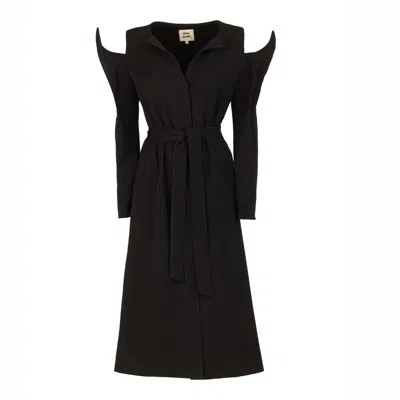 Julia Allert Women's Fashion Long Button-up Dress With Belt Black