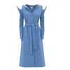 Julia Allert Women's Fashion Long Button-up Dress With Belt Light Blue In Blue