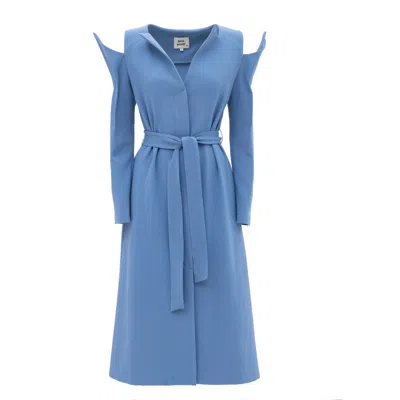 Julia Allert Women's Fashion Long Button-up Dress With Belt Light Blue