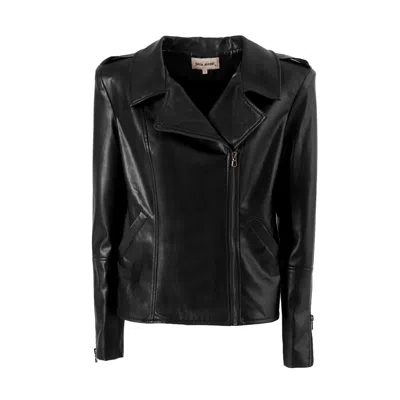 Julia Allert Women's Faux Leather Jacket With Shoulder Pads Black