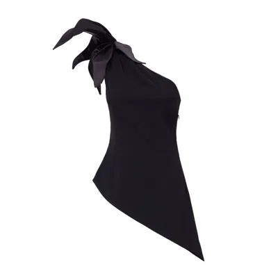 Julia Allert Women's Feminine Asymmetric One-shoulder Blouse Black