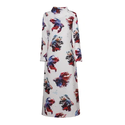 Julia Allert Women's Fish Print A-line Long Dress White