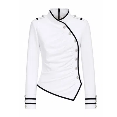 Julia Allert Women's Fitted Asymmetrical Ruched Long Sleeve Blouse – White