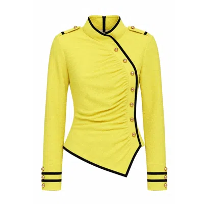 Julia Allert Women's Fitted Asymmetrical Ruched Long Sleeve Blouse – Yellow