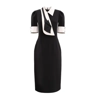 Julia Allert Women's Formal Fitted Dress With White Collar - Office To Evening Style Black