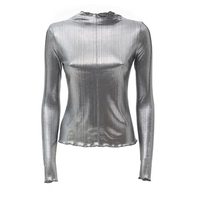 Julia Allert Women's Glitter-effect Fitted Long Sleeve Blouse Silver Unisex