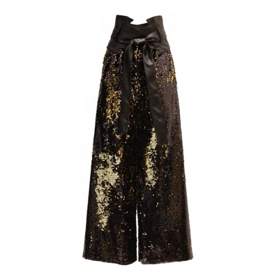 Julia Allert Women's Gold / Black Palazzo Trousers With Double-sided Sequins Black Gold In Gold/black
