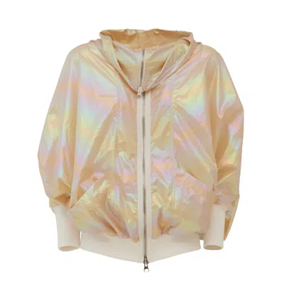 Julia Allert Women's Gold Oversized Zip-up Bomber Jacket Holographic Shiny