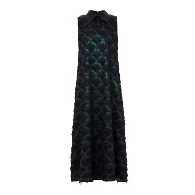 Julia Allert Women's Green / Black Evening Gown A-line Maxi Dress With Fleecy Decor In Green/black