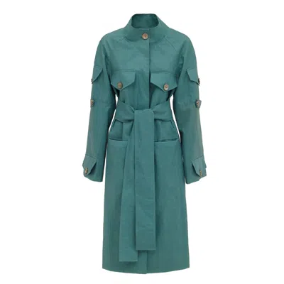 Julia Allert Women's Green / Blue Water-resistant Single-breasted  Trench Coat With Belt Turquoise In Green/blue