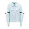 Julia Allert Women's Green Designer Silk Organza Shirt With Double Sleeves – Menthol In Blue