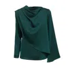 Julia Allert Women's Green Draped Satin Blouse With Asymmetrical Sleeve Emerald In Green