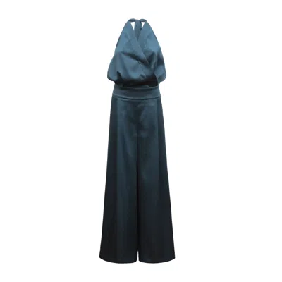 Julia Allert Women's Green Elegant Satin Jumpsuit With Open Back Emerald