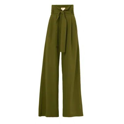 Julia Allert Women's Green High Waist Long Wide Leg Trousers – Dark Olive