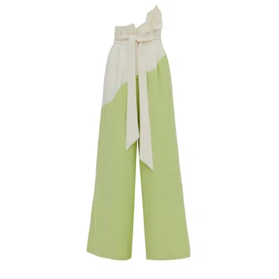 Julia Allert Women's Green High-waisted Two-tone Flare Trousers Pistachio