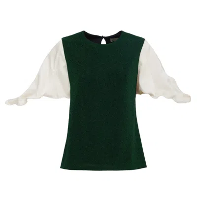 Julia Allert Women's Green Lurex Knit Top With Adjustable Satin Sleeves