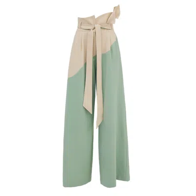 Julia Allert Women's Green / Neutrals High-waisted Two-tone Flare Trousers Green