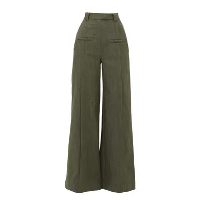 Julia Allert Women's Green Olive High-waist Wide-leg Vintage Denim Pants