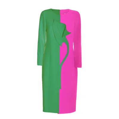 Julia Allert Women's Green / Pink / Purple Green & Pink Calla Flower Midi Dress In Green/pink/purple