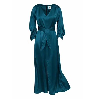 Julia Allert Women's Green Satin Ankle-length Dress With Belt - Emerald In Blue