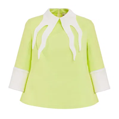 Julia Allert Women's Green Semi-formal Blouse With Double Contrasting Details Light Lime