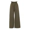 Julia Allert Women's Green Suede Wide-leg Pants With Ruffled Waist - Khaki In Green