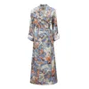 Julia Allert Women's Grey / Blue Belted Double-breasted Trench Dress Pastel Abstract Print