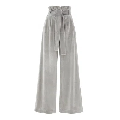 Julia Allert Women's Grey Velvet High Waist Trousers - Light Gray