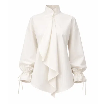 Julia Allert Women's High Neck Draped Cotton Blouse - White