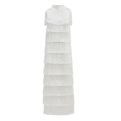 Julia Allert Women's High Neck Fringed Evening Maxi Dress White