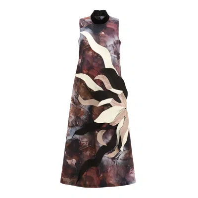 Julia Allert Women's High Neck Sleeveless Dress Abstract Print Brown