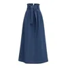 Julia Allert Women's High Waist A-line Long Skirt With Belt - Denim Blue In Blue