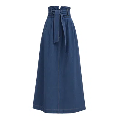 Julia Allert Women's High Waist A-line Long Skirt With Belt - Denim Blue