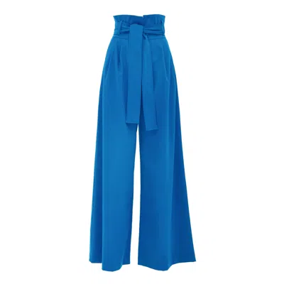 Julia Allert Women's High Waist Long Wide Leg Trousers – Bright Blue