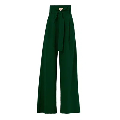 Julia Allert Women's High Waist Long Wide Leg Trousers – Dark Green