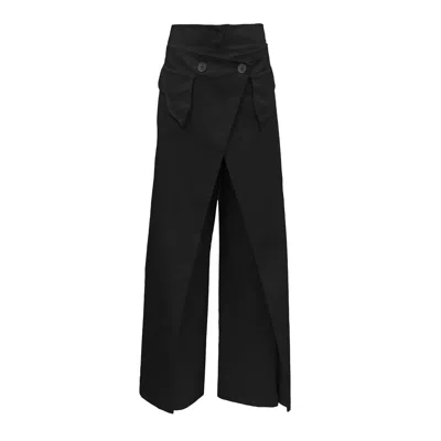 Julia Allert Women's High-waisted Cotton Wrap Trousers , Skirt Effect - Black
