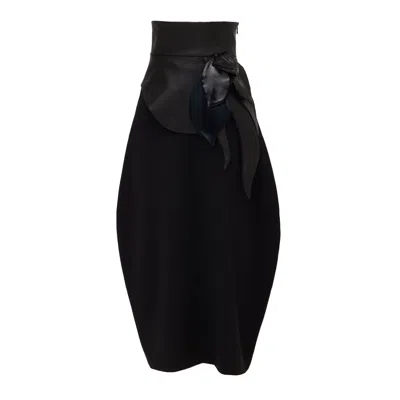Julia Allert Women's High-waisted Skirt With Asymmetrical Faux Leather Belt Black
