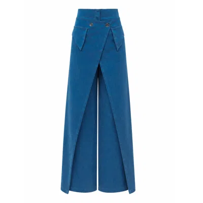 Julia Allert Women's High-waisted Denim Wrap Trousers , Skirt Effect - Blue