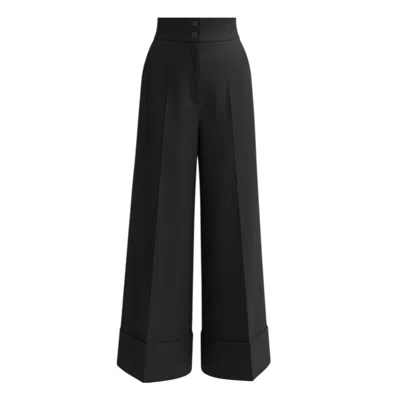 Julia Allert Women's High-waisted Wide-leg Pants With Cuffs - Black