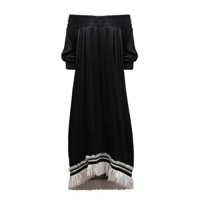 Julia Allert Women's Knit Bare Shoulder Midi Dress Asymmetric Hem Black