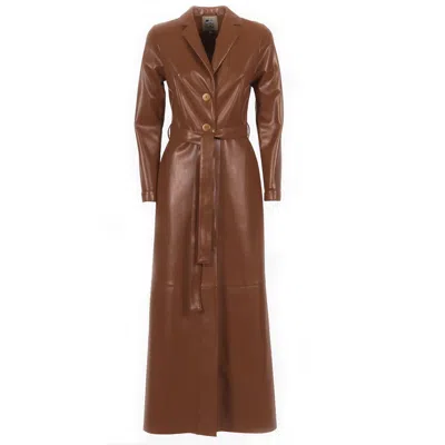 Julia Allert Women's Long Button-up Eco-leather Trench - Brown