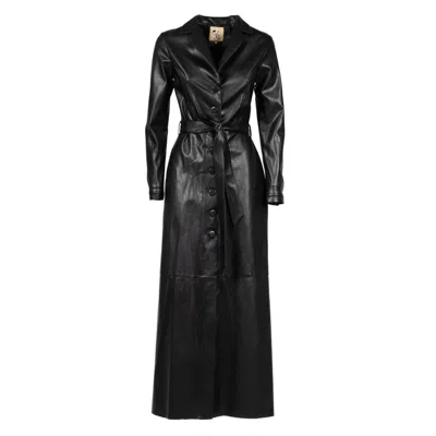 Julia Allert Women's Long Button-up Eco-leather Trench Black