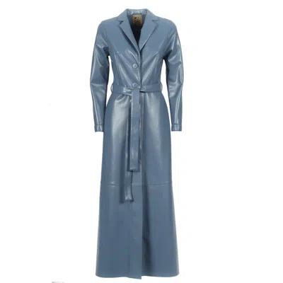 Julia Allert Women's Long Button-up Eco-leather Trench Light Blue
