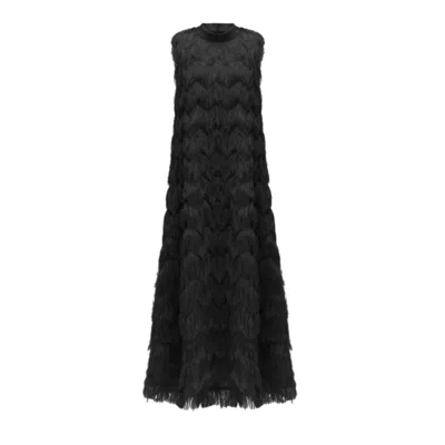 Julia Allert Women's Long Evening Gown A-line Fringe Dress Black