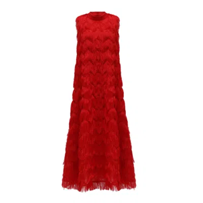 Julia Allert Women's Long Evening Gown A-line Fringe Dress Red
