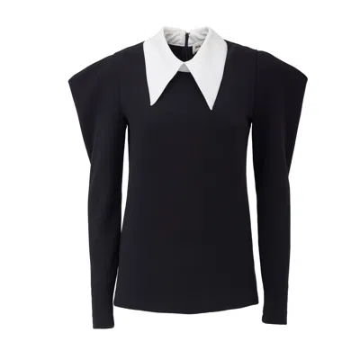 Julia Allert Women's Long Sleeve Blouse With Contrast Collar Black