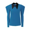 Julia Allert Women's Long Sleeve Blouse With Contrast Collar Light Blue In Blue